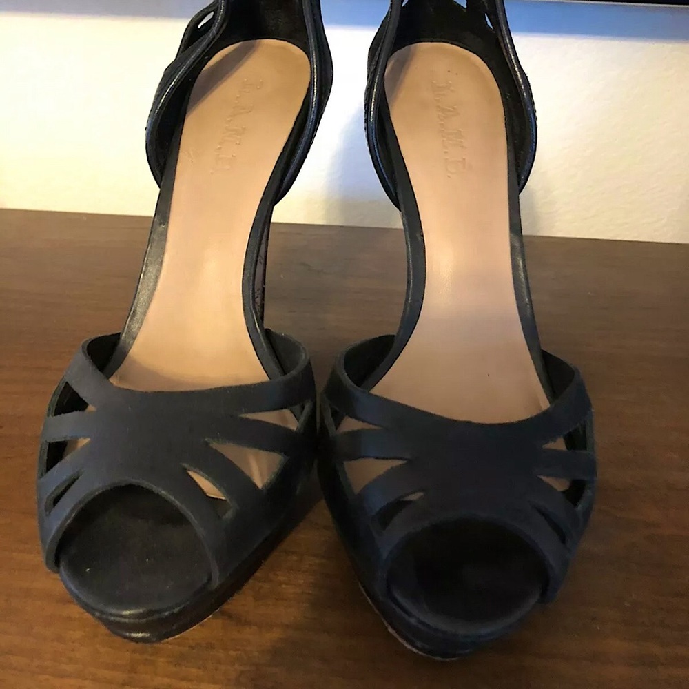 L.A.M.B. Gwen Stefani Black Leather Platform Heels
